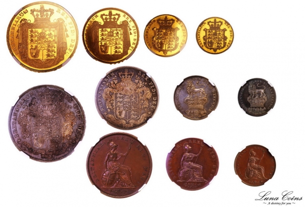 luna coins revs george IV proof set 1826 gold 800