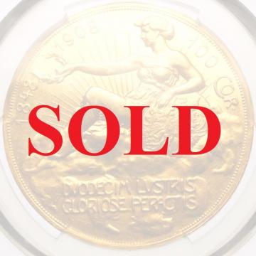 オーストリア　1908年銘　100Corona大型金貨　在位60年記念　”雲上の女神”　PCGS AU58