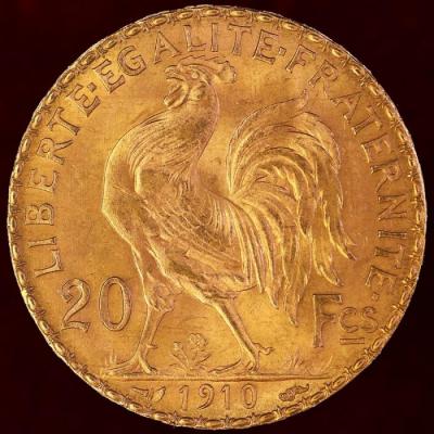 フランス　1910年銘　20フラン　金貨　ルースター　