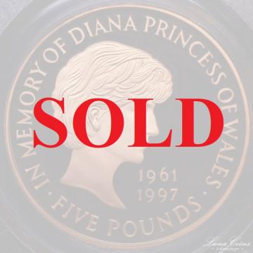 イギリス1999年　エリザベス5ポンドプルーフ金貨　ダイアナ追悼　PR69 DCAM