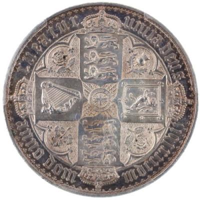 イギリス1847年ビクトリアヴィクトリア　ゴチックゴシッククラウン銀貨Undecimo on edge　PCGS　PR62Cameo