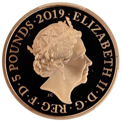イギリス　2019年　5ポンド　プルーフ金貨　エリザベス2世　ヴィクトリア生誕200周年記念　発行限定725枚　PCGS　PR70DCAM　パーフェクト鑑定