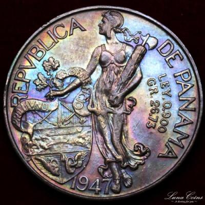 パナマ共和国　1947年　バルボア銀貨　麗しのトーンコイン