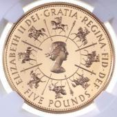 イギリス　1993年　5ポンド プルーフ金貨　エリザベス2世 戴冠40周年記念　NGC PF69 ULTRA CAMEO