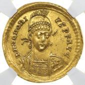 古代西ローマ帝国 AD393-423年 ソリデュス(ソリダス) 金貨 ホノリウス コンスタンティンノープルミントCONOB　NGC AU3/5　2/5