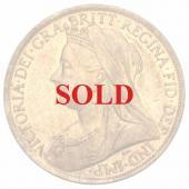 SOLD　イギリス　1901　ヴィクトリア　ヴェールド　オールド　ハーフペニー　1/2ペニー　銅貨