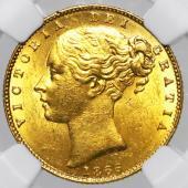 イギリス　グレートブリテン　1866年銘　ソブリン金貨　ビクトリアヴィクトリアヤングヘッド　NGC　MS63