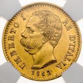 イタリア 1882年R　20リレ　ウンベルト金貨　EF極美品