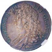 イギリス Great Britain1746年銘　クラウン 銀貨 ジョージ2世LIMA 　DECIMO NONO on Edge　NGC AU58 ダークパープルトーン