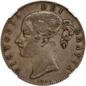 イギリス　1845年クラウン銀貨　ヴィクトリア ビクトリア Victoria　ヤングヘッド　VIII on Edge Cinqfoil Stop NGC VF35