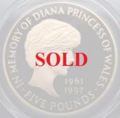 イギリス1999年　エリザベス5ポンドプルーフ金貨　ダイアナ追悼　PR67DCAM