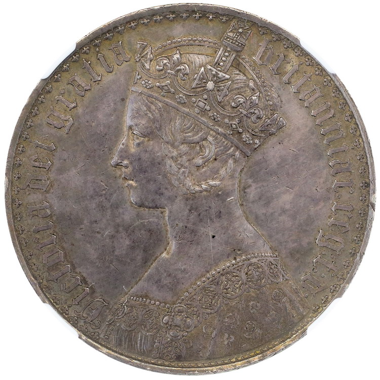 イギリス1847年ビクトリアヴィクトリア ゴチックゴシッククラウン銀貨Undecimo on edge NGC  PF58【アンティークコイン・金貨・銀貨の販売・買取 ルナコイン】