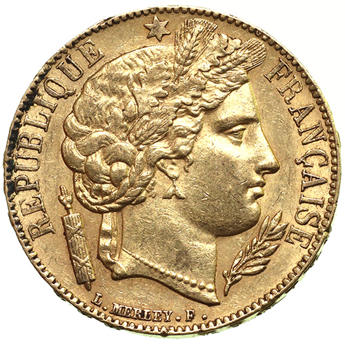 フランス 1851A セレス女神 Ceres 20フラン 金貨 パリミント EF 極美品