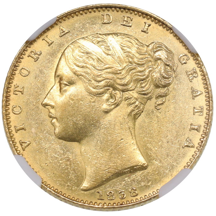 イギリス 1838年銘特年 ソブリン金貨 ビクトリアヤングヘッド NGC MS62 