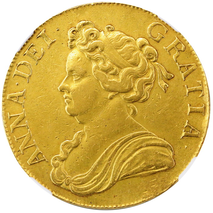 イギリス 1713年 5ギニー金貨 アン女王 NGC AU鑑定 DVODECIMO on edge 