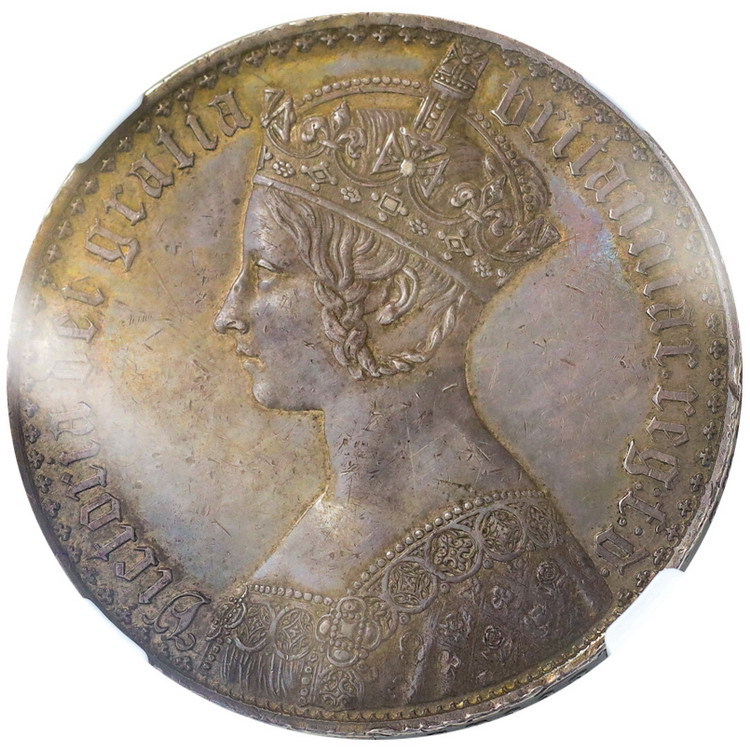 イギリス1847年ビクトリアヴィクトリア ゴチックゴシッククラウン銀貨Undecimo on edge NGC  PF58【アンティークコイン・金貨・銀貨の販売・買取 ルナコイン】