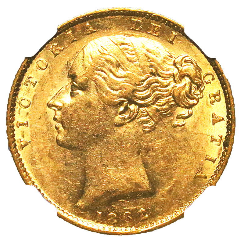 イギリス金貨☆ 1861年 ビクトリア ヤングヘッド ソブリン 金貨 AU58 