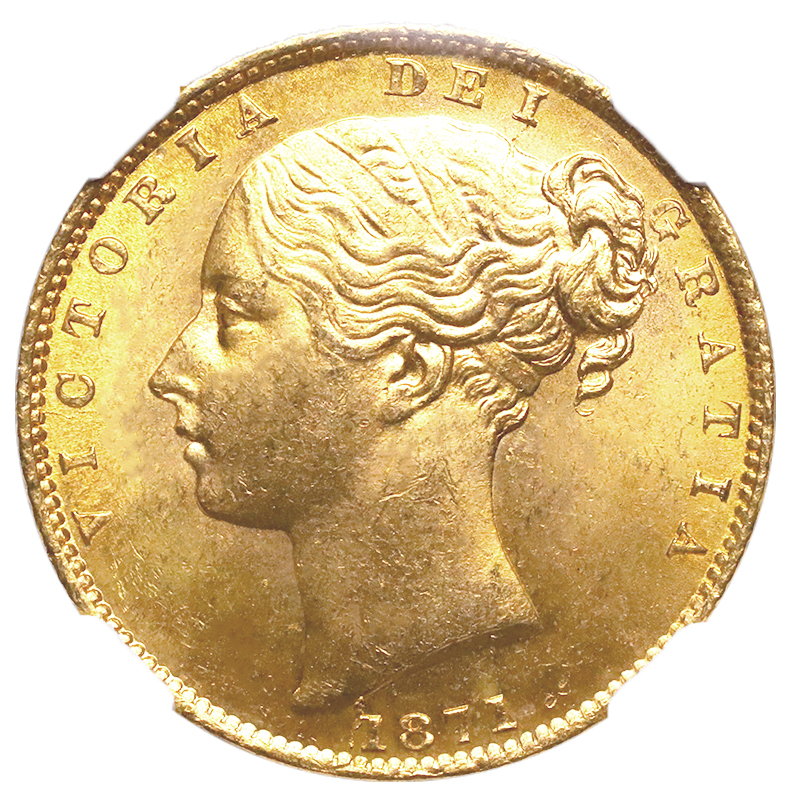 イギリス 1871年銘 ソブリン金貨 ビクトリアヤングヘッド NGC MS64