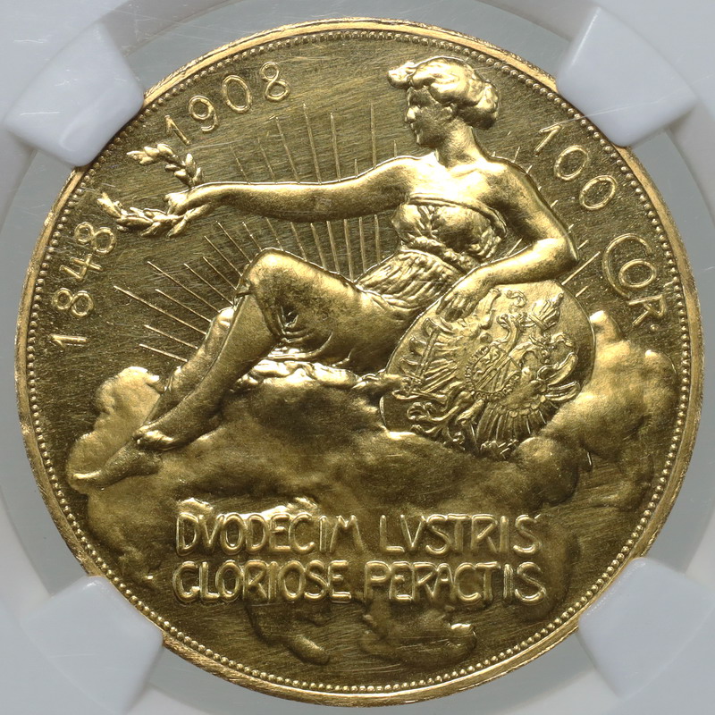 オーストリア 1908年銘 100Corona大型プルーフ金貨 在位60年記念 ”雲上の女神” NGC PF61【アンティークコイン・金貨・銀貨の販売・買取  ルナコイン】