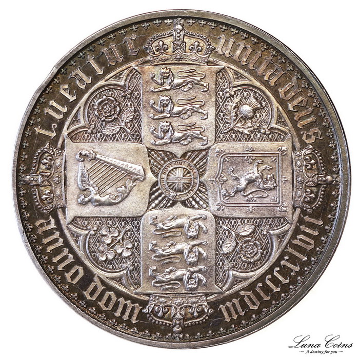 イギリス 1847年ビクトリアゴシッククラウン銀貨プレーンエッジ UNC
