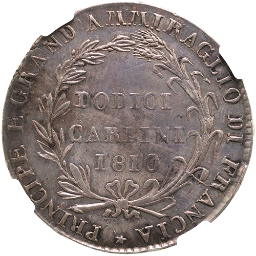 イタリア・ナポリ 1810年 ジョアッキーノ1世 12カルリーニ銀貨 NGC AU53【アンティークコイン・金貨・銀貨の販売・買取 ルナコイン】