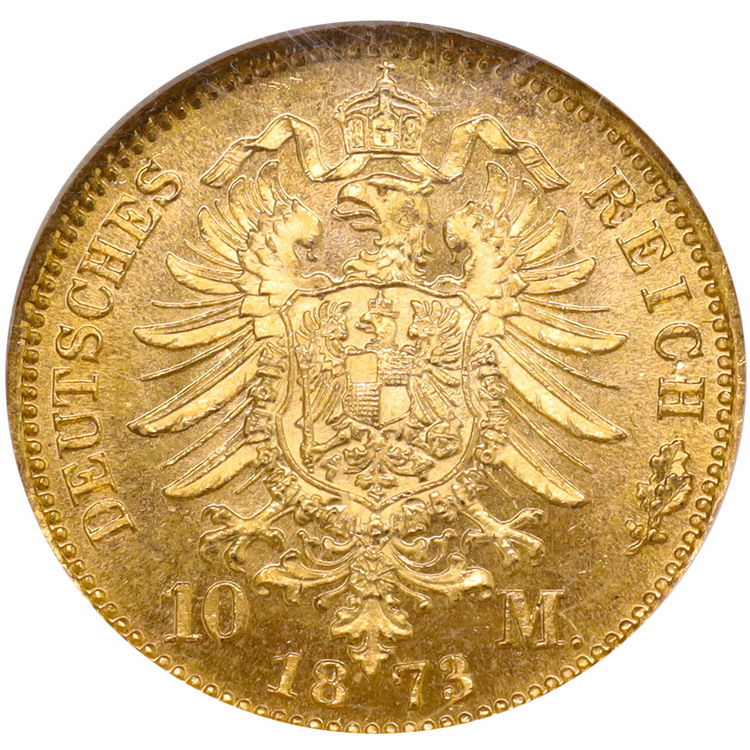 ドイツ プロイセン 1873年A 10マルク 金貨 ヴィルヘルム1世 NGC MS66 