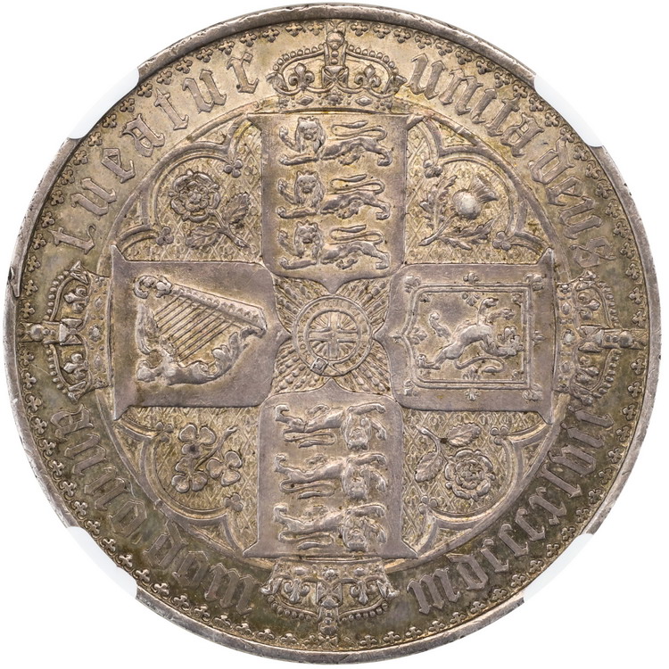 イギリス1847年ビクトリアヴィクトリア ゴチックゴシッククラウン銀貨Undecimo on edge NGC  PF58【アンティークコイン・金貨・銀貨の販売・買取 ルナコイン】