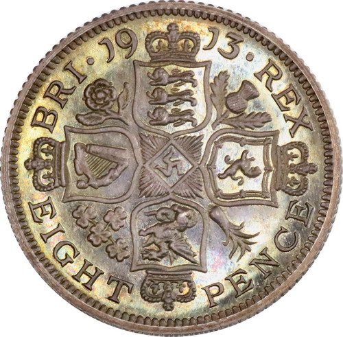 イギリス GREAT BRITAIN 1913年銘 8ペンス プルーフパターン銀貨 試作 