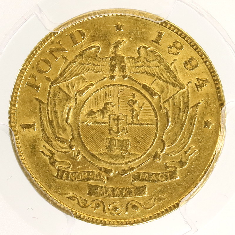 南アフリカ 1894年 1ポンド 金貨 クルーガー PCGS AU50【アンティーク