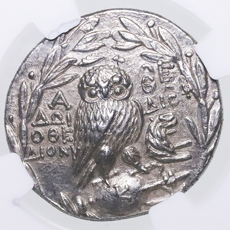 古代ギリシャ アッテカ アテネ テトラドラクマ銀貨 フクロウ ニュースタイル BC132/1 NGC Ch AU Strike:4/5  Surface:5/5【アンティークコイン・金貨・銀貨の販売・買取 ルナコイン】