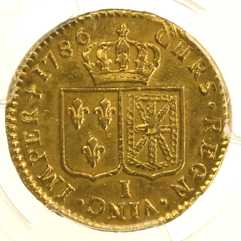 フランス 1786年I 1ルイドール 金貨 ルイ16世 ラ・ロシェルミント PCGS 