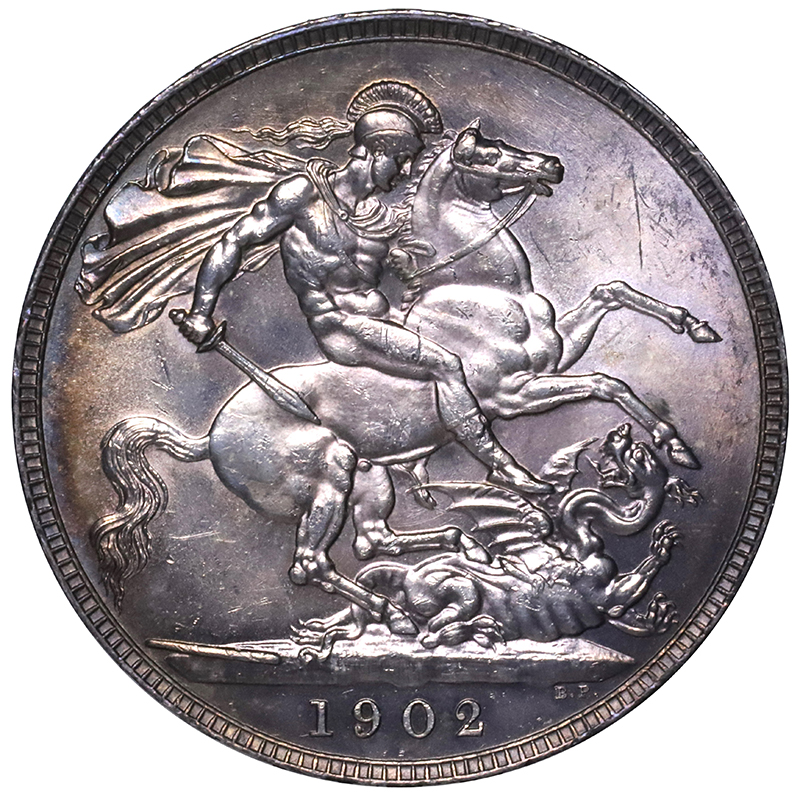 イギリス 1902年 エドワード7世 クラウン 大型銀貨 美麗マルチ 