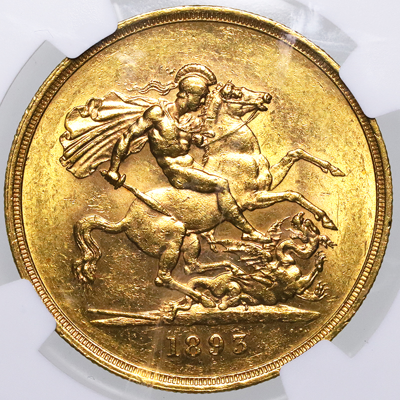 イギリス グレートブリテン 1893年銘 5ポンド金貨 ビクトリア ヴィクトリア Victoria NGC MS61【アンティークコイン・金貨