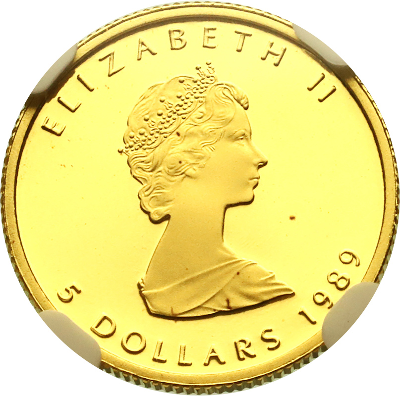 カナダ 1989年 5ドル 1/10オンス メイプルリーフ 金貨 エリザベス2世 ...