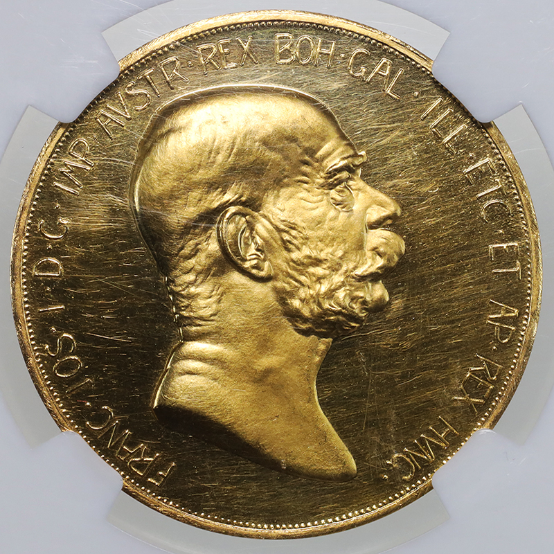 オーストリア 1908年銘 100Corona大型プルーフ金貨 在位60年記念 ”雲上の女神” NGC PF61【アンティークコイン・金貨・銀貨の販売・買取  ルナコイン】