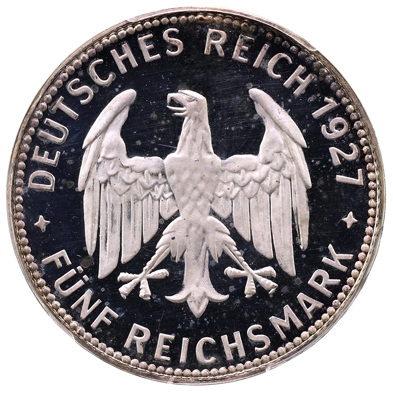 1931年ドイツ ワイマール共和国 オークツリー5マルク銀貨 NGC PF61