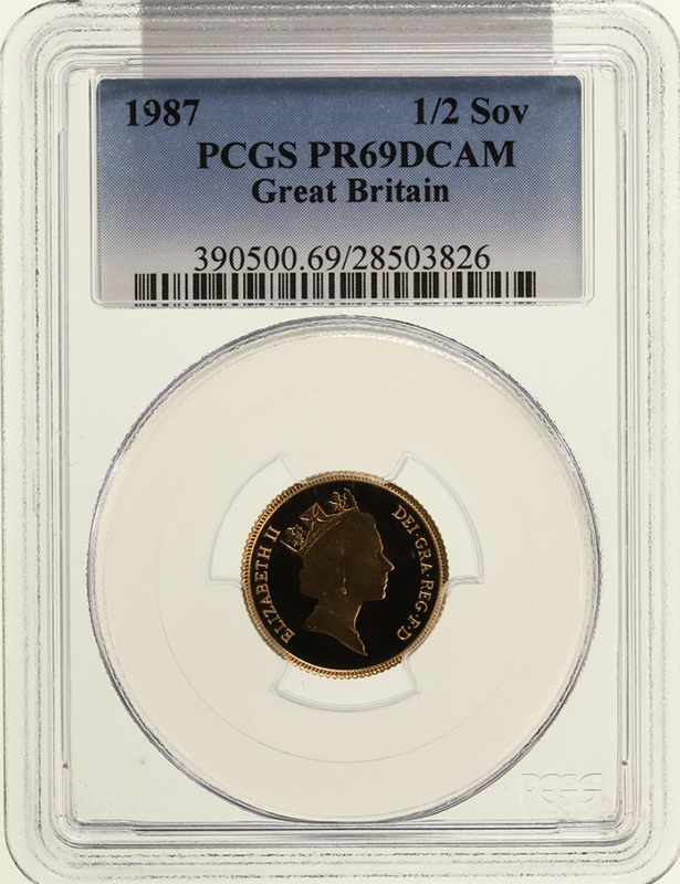 イギリス 1987年 1/2ソブリン 金貨 エリザベス2世 聖ジョージと竜退治 PCGS PR69 DCAM【アンティークコイン・金貨・銀貨の販売・買取  ルナコイン】