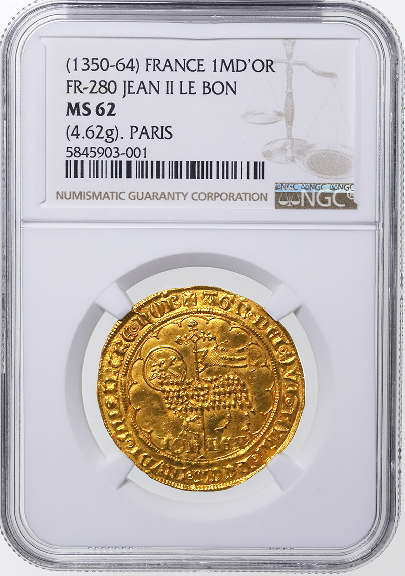 フランス 1350-64年 ムートンドール金貨 NGC MS62 UNC Jean le Bon【アンティークコイン・金貨・銀貨の販売・買取  ルナコイン】