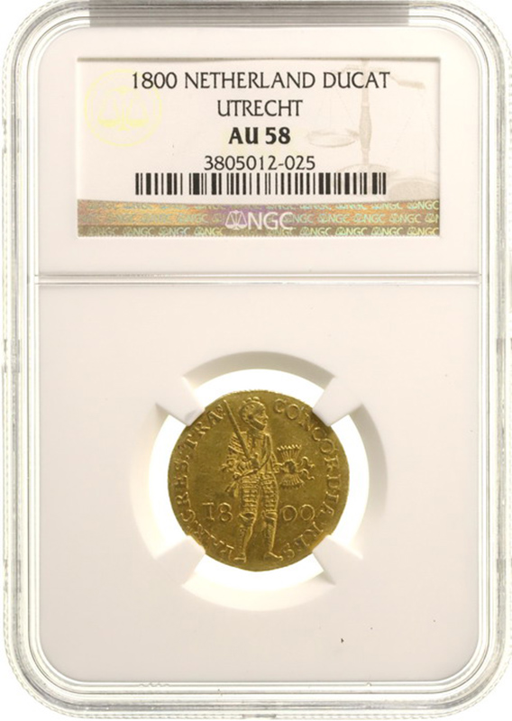オランダ 1800年 1ダカット 金貨 貿易金 NGC AU58【アンティークコイン