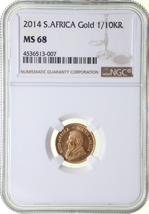 南アフリカ 2014年 1/10oz クルーガーランド金貨 NGC MS68 