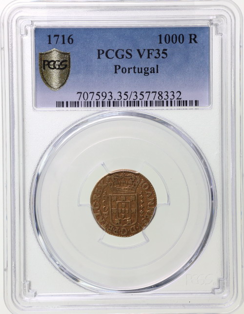 ポルトガル 1716年 1000レイス 金貨 ジョアン5世 PCGS VF35