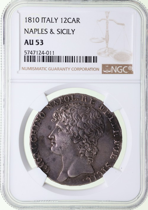 イタリア・ナポリ 1810年 ジョアッキーノ1世 12カルリーニ銀貨 NGC