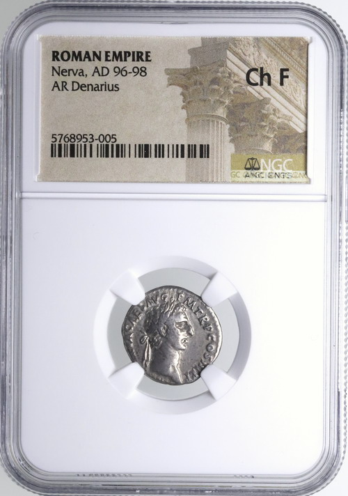 古代ローマ AD96-98年 ネルウァ(Nerva ネルヴァ) デナリウス銀貨 NGC 