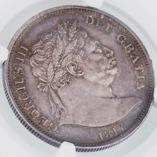 イギリス 1817年 ハーフクラウン銀貨 ジョージ3世 GREAT BRITAIN Halfcrown AR Silver George III  「ブルヘッド」レアグリーントーン NGC MS62【アンティークコイン・金貨・銀貨の販売・買取 ルナコイン】