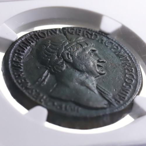古代ローマ AD98-117年 トラヤヌス セステルティウス 大型銅貨 NGC Ch 