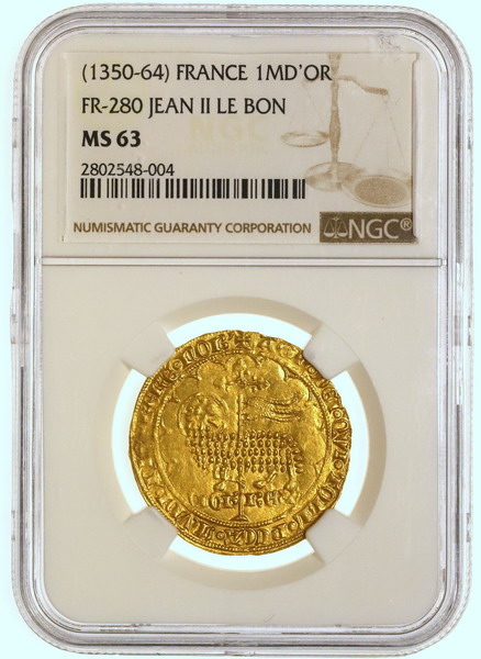 フランス 1350-64年 ムートンドール金貨 NGC MS63 UNC Jean le Bon