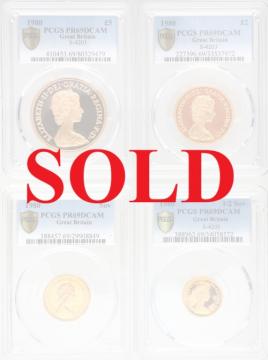 イギリス 1980年銘 　5ポンド金貨ソブリン等　4枚コンプリートセット　エリザベス2世　 PCGS PR69DCAM
