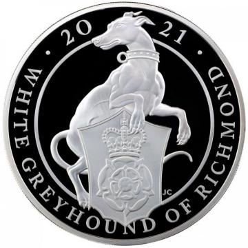イギリス 2021年　クイーンズビーストシリーズ　 エリザベス2世　10ポンド 5オンス純銀貨 White Greyhound of Richmond 限定発行370枚COA 共箱　FDC完全未使用