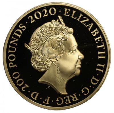 イギリス　2020年　200ポンド2オンスプルーフ 200ポンド純金貨　エリザベス2世　007シリーズ第二弾”Pay Attention 007" 限定発行250枚COA保証書BOX付属 FDC