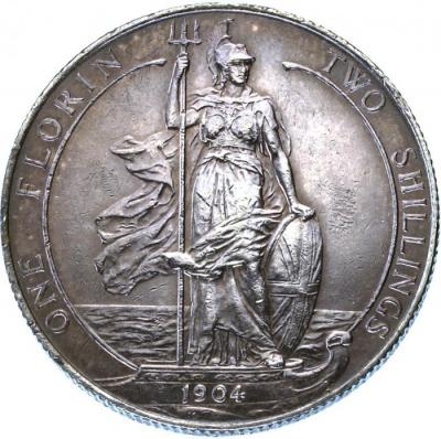 イギリス　特年1904年　フローリン銀貨　エドワード7世　ESC　R指定　レア